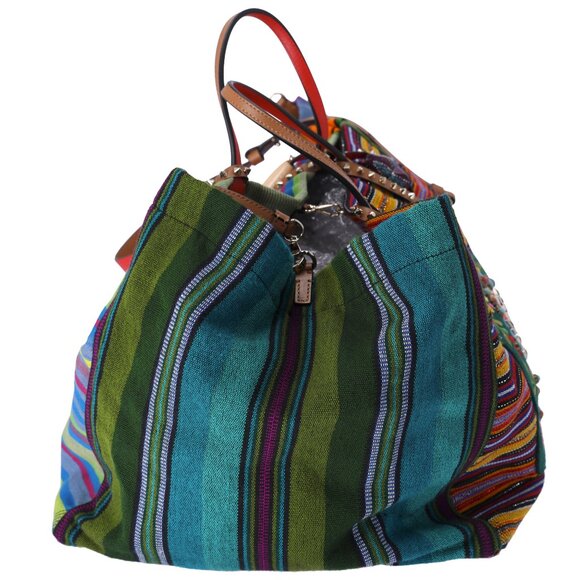 Christian Louboutin Mexicaba Tote Bag Green Orange Multi Jacquard Felt Leather - Picture 7 of 10